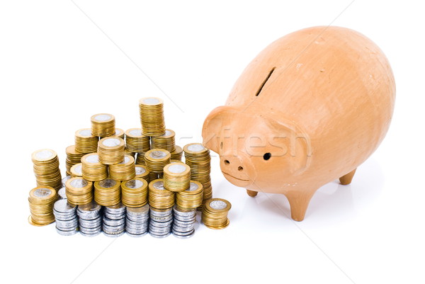 豚 コイン 銀行 多くの コイン 白 ストックフォト © vtupinamba