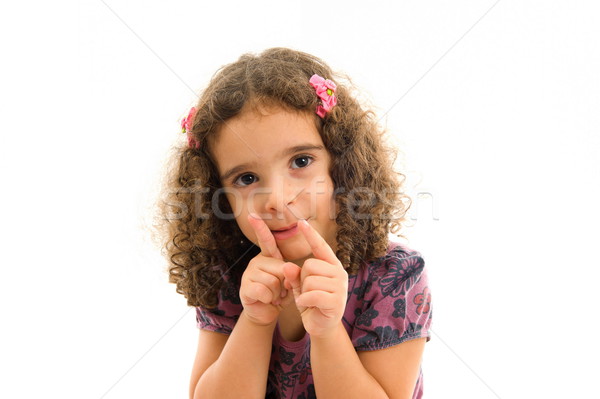 Gyermek gyönyörű lány beszél gesztikulál kezek boldog Stock fotó © vtupinamba