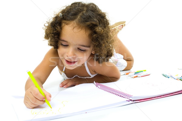 çocuk okul çizim beyaz kız kalem Stok fotoğraf © vtupinamba