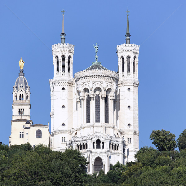 Foto stock: Famoso · Lyon · basílica · grande · blue · sky · edifício