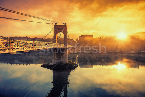 Amanecer puente peatonal Lyon ciudad Francia puesta de sol Foto stock © vwalakte