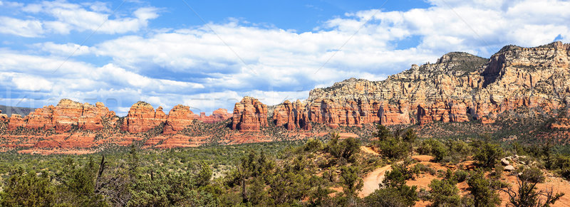 Panorâmico ver paisagem nuvens árvores Foto stock © vwalakte