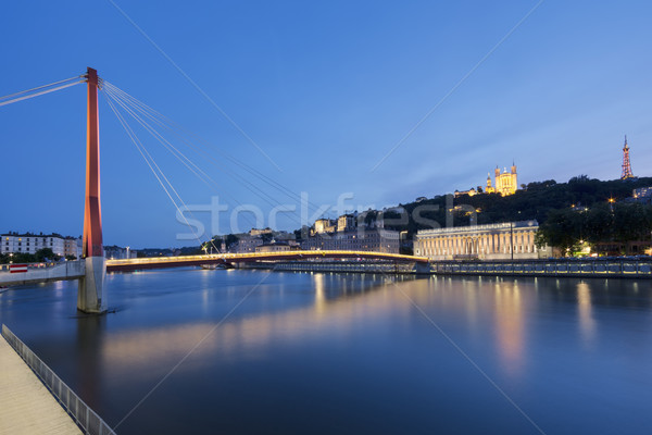 Ver rio Lyon noite França edifício Foto stock © vwalakte