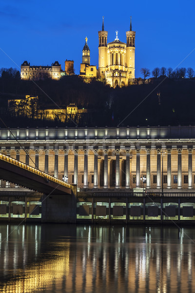 Vertical vue rivière basilique Lyon nuit [[stock_photo]] © vwalakte