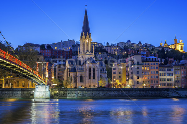 Famoso igreja Lyon rio noite edifício Foto stock © vwalakte