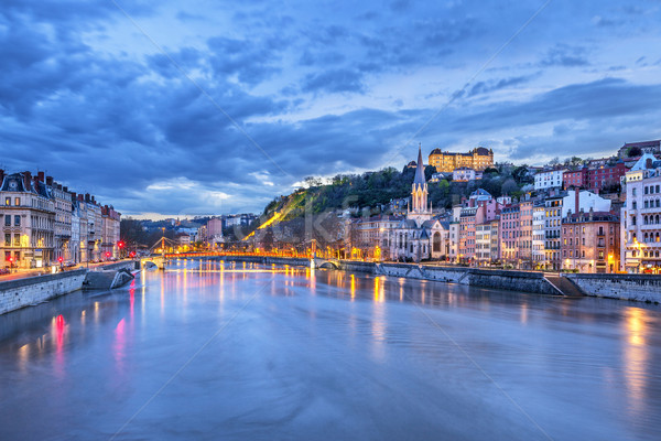 Rio Lyon cidade noite França céu Foto stock © vwalakte