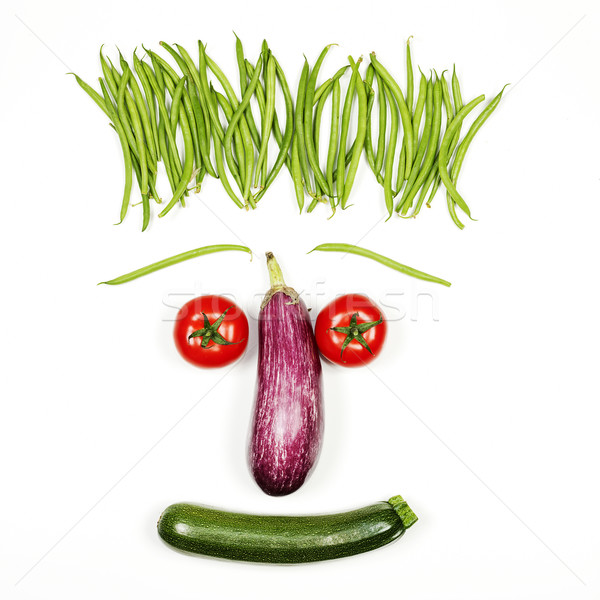 Vicces zöldségek arc fehér étel szem Stock fotó © vwalakte
