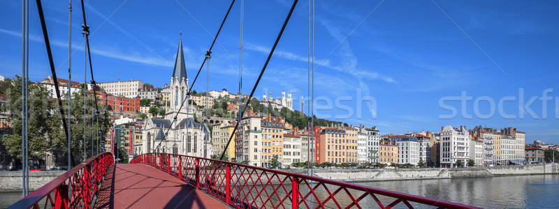 Lyon ciudad rojo puente peatonal río panorámica Foto stock © vwalakte