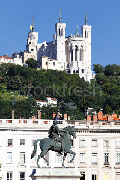 statue of Louis XIV and Basilique Fourviere Stock photo © vwalakte