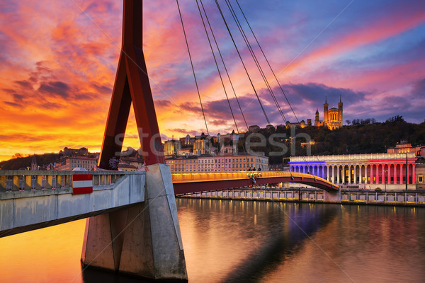 мнение пешеходный мост реке закат Лион Франция Сток-фото © vwalakte