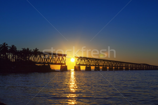 colorful sunset with broken bridge Stock photo © vwalakte