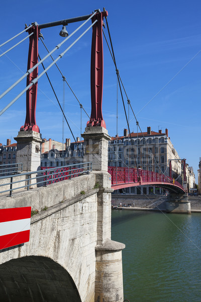 Foto stock: Lyon · cidade · vermelho · passarela · ver · ponte