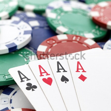 Stok fotoğraf: Dört · aces · kazanmak · cips · poker · tablo