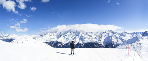 Inverno esquiar panorama alpes floresta paisagem Foto stock © vwalakte