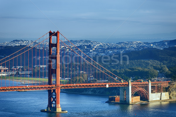 Foto stock: Famoso · Golden · Gate · Bridge · centro · da · cidade · San · Francisco · céu · água