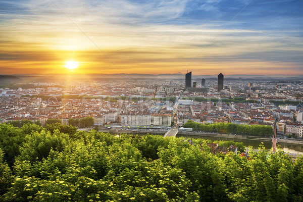 View of Lyon at sunrise Stock photo © vwalakte
