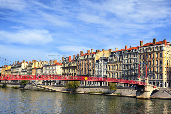 Лион город красный пешеходный мост воды здании Сток-фото © vwalakte