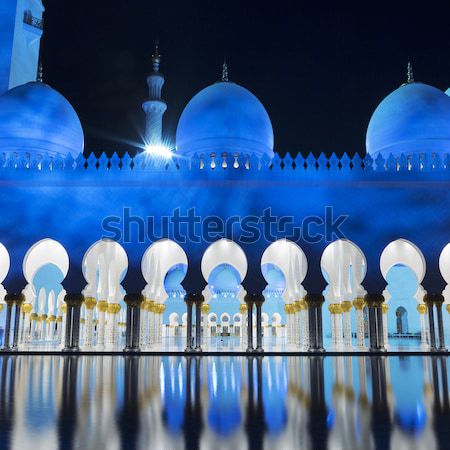 Vue célèbre mosquée Abu Dhabi nuit eau [[stock_photo]] © vwalakte