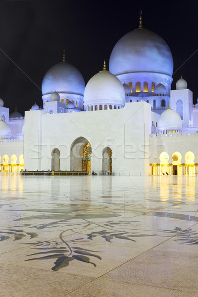 Híres Abu Dhabi mecset éjszaka zöld építészet Stock fotó © vwalakte