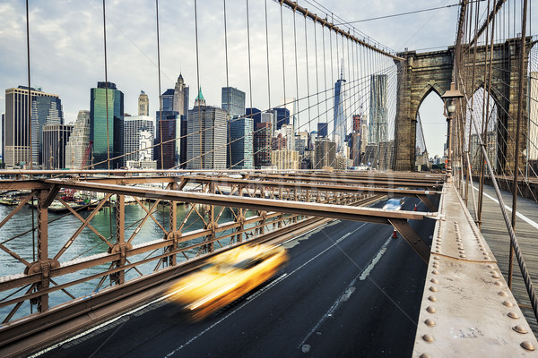 Kilátás híd New York város utca épületek Stock fotó © vwalakte