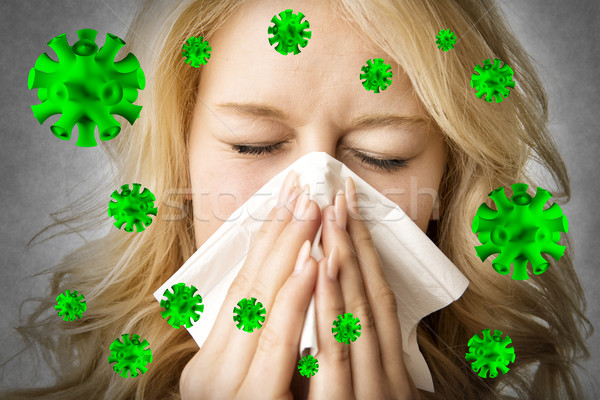 Beteg nő papírzsebkendő vírus portré szőke Stock fotó © w20er