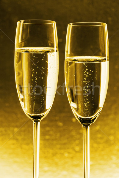 Altın iki gözlük şampanya mutlu ev Stok fotoğraf © w20er