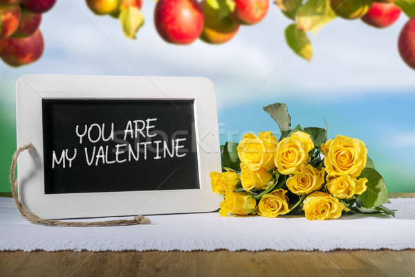 slate blackboard valentine and roses Stock photo © w20er