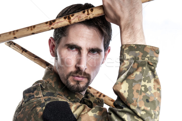 Zelfverdediging instructeur bamboe mannelijke camouflage oefening Stockfoto © w20er