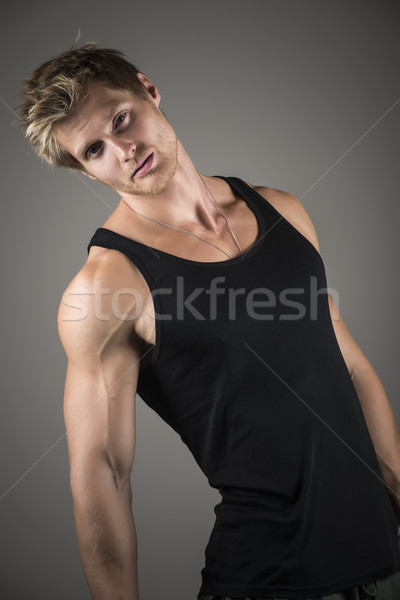 Blond schöner Mann schwarz Shirt Porträt gut aussehend Stock foto © w20er