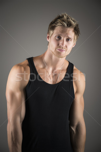 Blond schöner Mann schwarz Shirt Porträt gut aussehend Stock foto © w20er