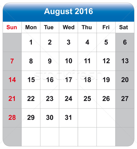 Calendario hoja agosto 2016 papel pared Foto stock © w20er