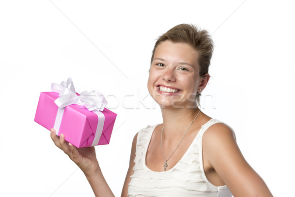 Pretty Woman With Present Stock photo © w20er