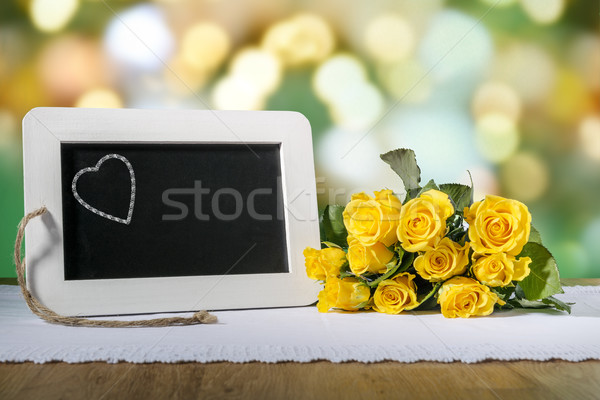 slate blackboard heart and roses Stock photo © w20er