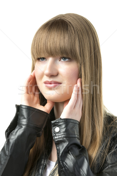 Blond woman with black leather jacket Stock photo © w20er