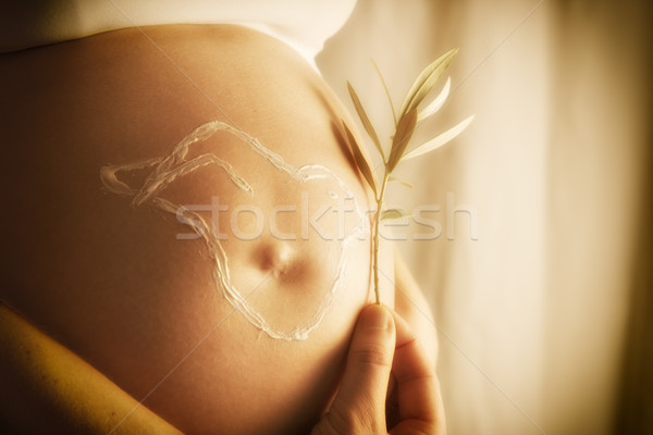 Galamb baba dudorodás terhes nő tart olajbogyó Stock fotó © w20er