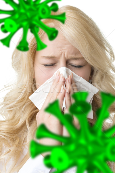 Ill woman with tissue is sneezing virus Stock photo © w20er