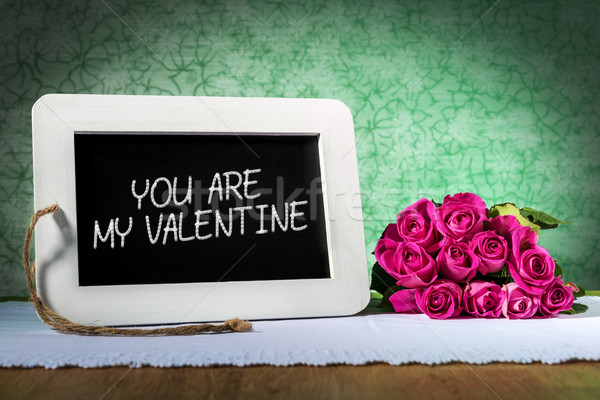 slate blackboard valentine and roses Stock photo © w20er