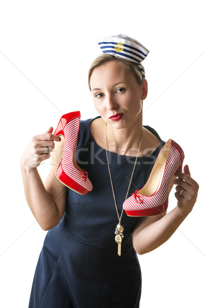 Frau Seemann Kostüm rot Schuhe Stock foto © w20er