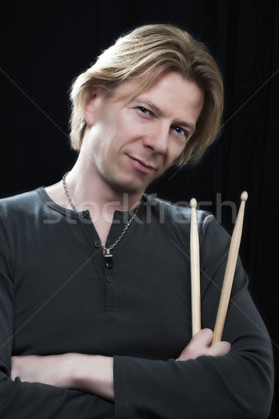 Człowiek drum czarny perkusja student Zdjęcia stock © w20er