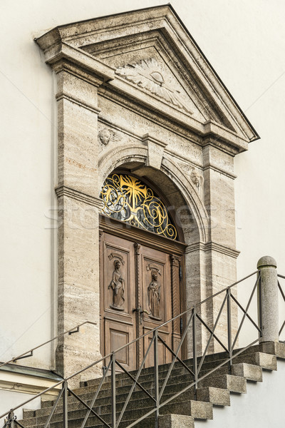 Entrée église escaliers petite ville maison bois [[stock_photo]] © w20er