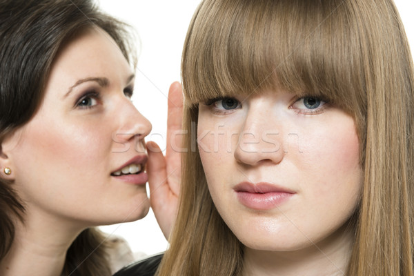 Stock foto: Zwei · Frau · flüstern · zwei · Frauen · Brünette