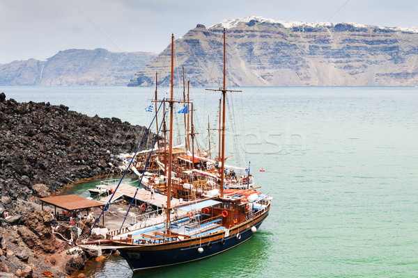 Santorini boats vulcano landscape Stock photo © w20er