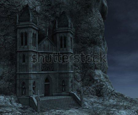 [[stock_photo]]: 3D · rendu · Rock · nuit · château · sombre