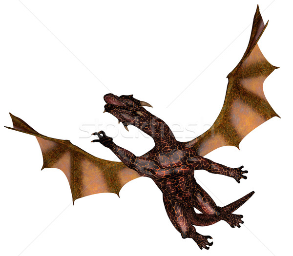 Сток-фото: огня · дракон · 3D · оказанный · Flying · изолированный