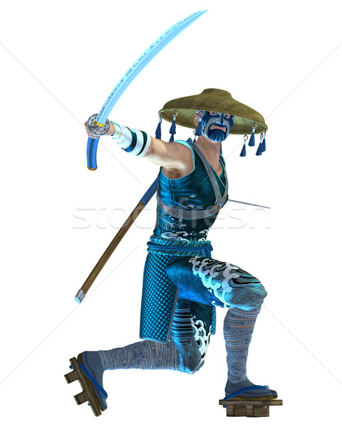 Stockfoto: Samurai · 3D · gerenderd · zwaard · witte · geïsoleerd
