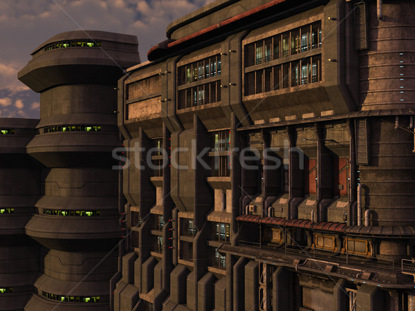 Scifi industriellen Stadt 3D gerendert Szene Stock foto © Wampa