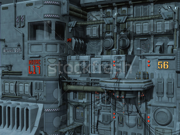 Scifi industriellen Stadt 3D gerendert Szene Stock foto © Wampa