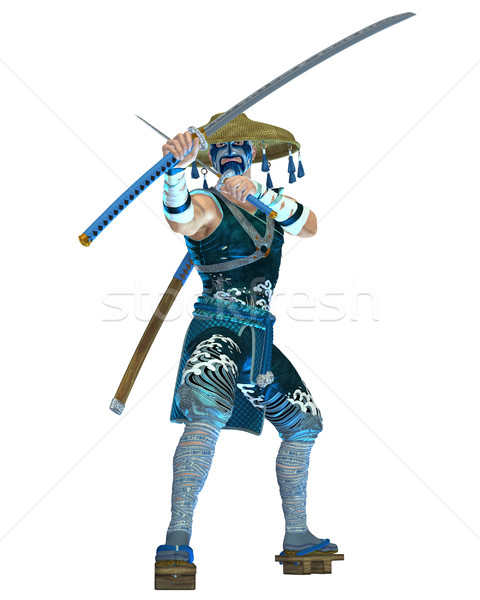 Samurai 3D prestados espada branco isolado Foto stock © Wampa