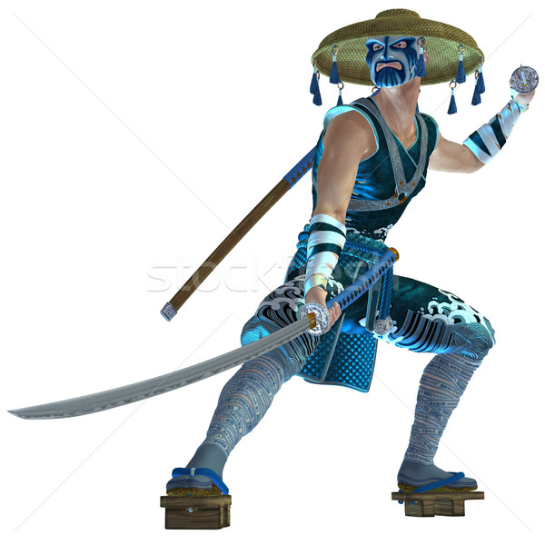 Samurai 3D prestate sabie alb izolat Imagine de stoc © Wampa