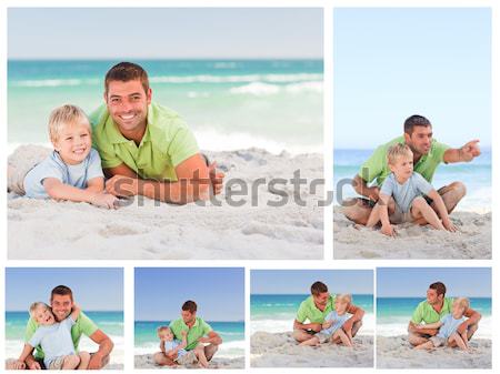 Stockfoto: Collage · familie · ontspannen · strand · meisje